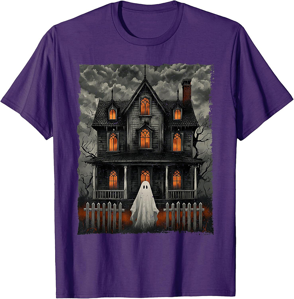 Halloween Vintage Ghost Haunted House Spooky Scary Midnight T-Shirt