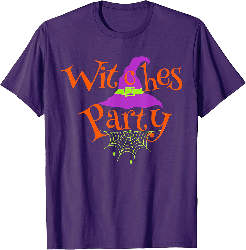 Halloween Witches Hat Party Spider Web Costume T-Shirt
