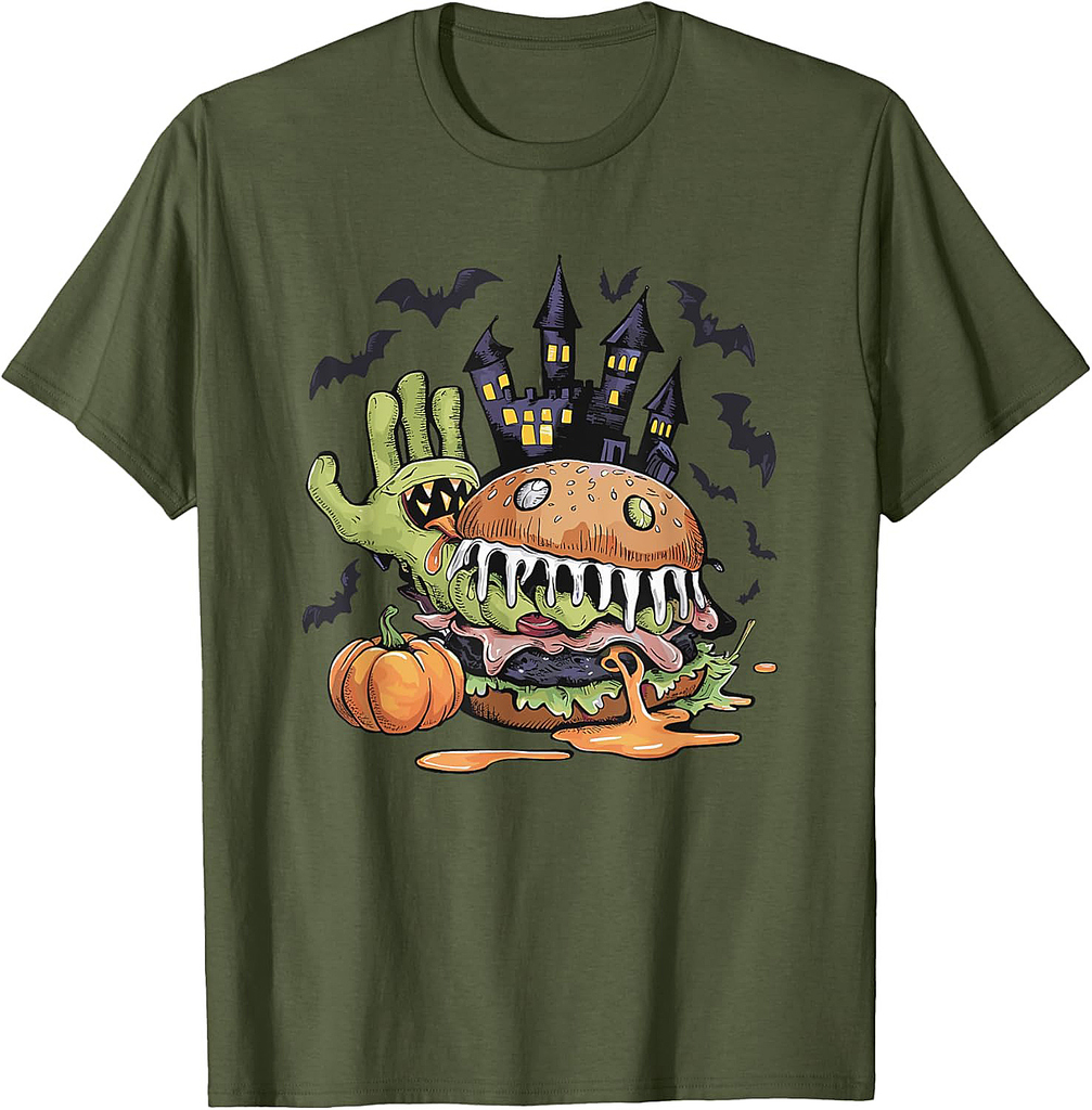 Halloween Zombie Hand Burger Monster Pumpkin T-Shirt