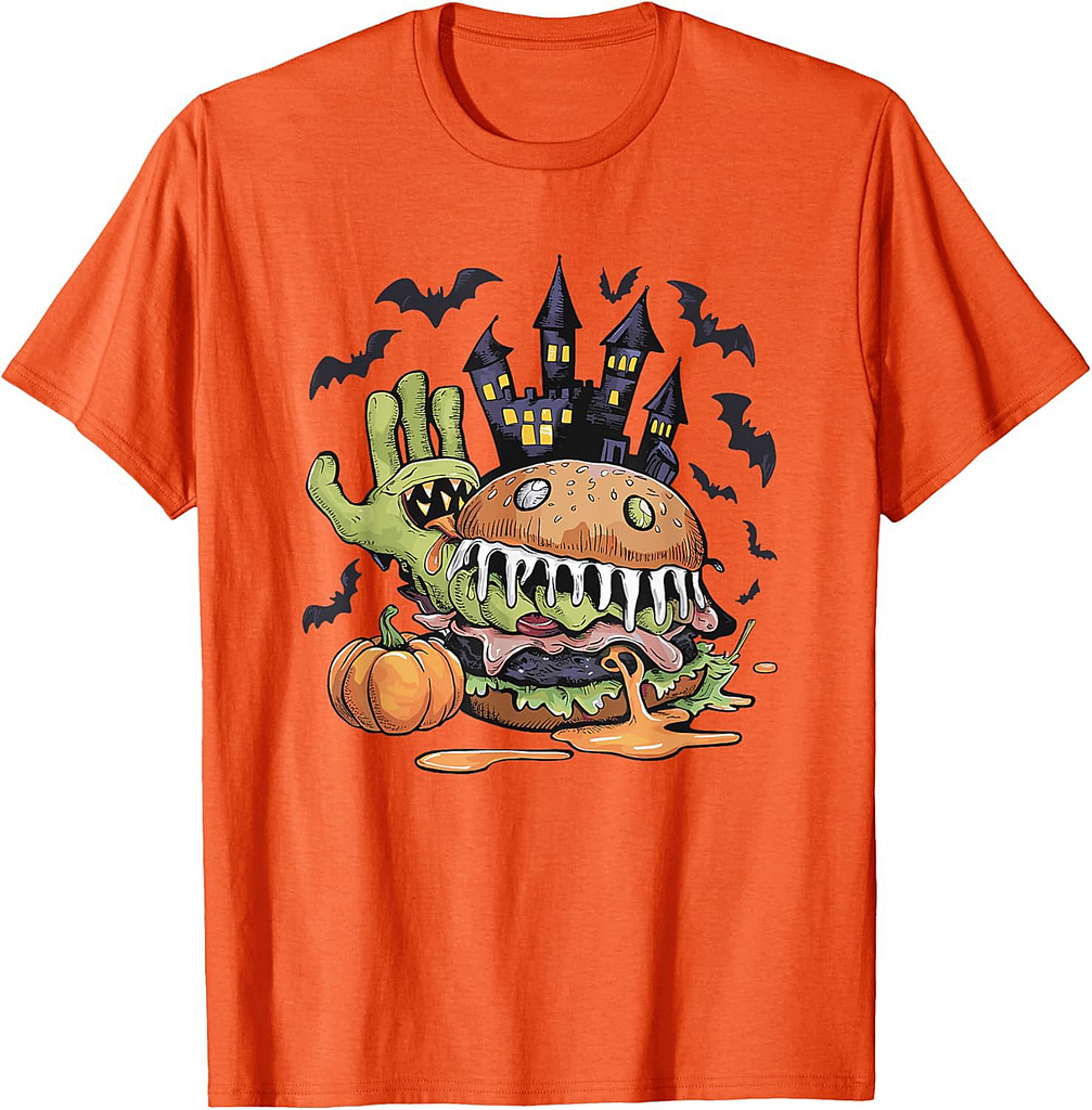 Halloween Zombie Hand Burger Monster Pumpkin T-Shirt