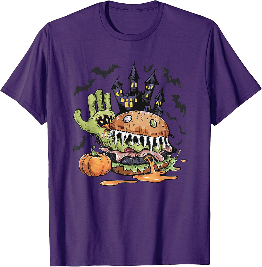 Halloween Zombie Hand Burger Monster Pumpkin T-Shirt