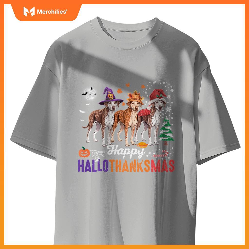 Happy Hallothanksmas Catahoula Leopard Dog Thanksgiving Xmas T-Shirt