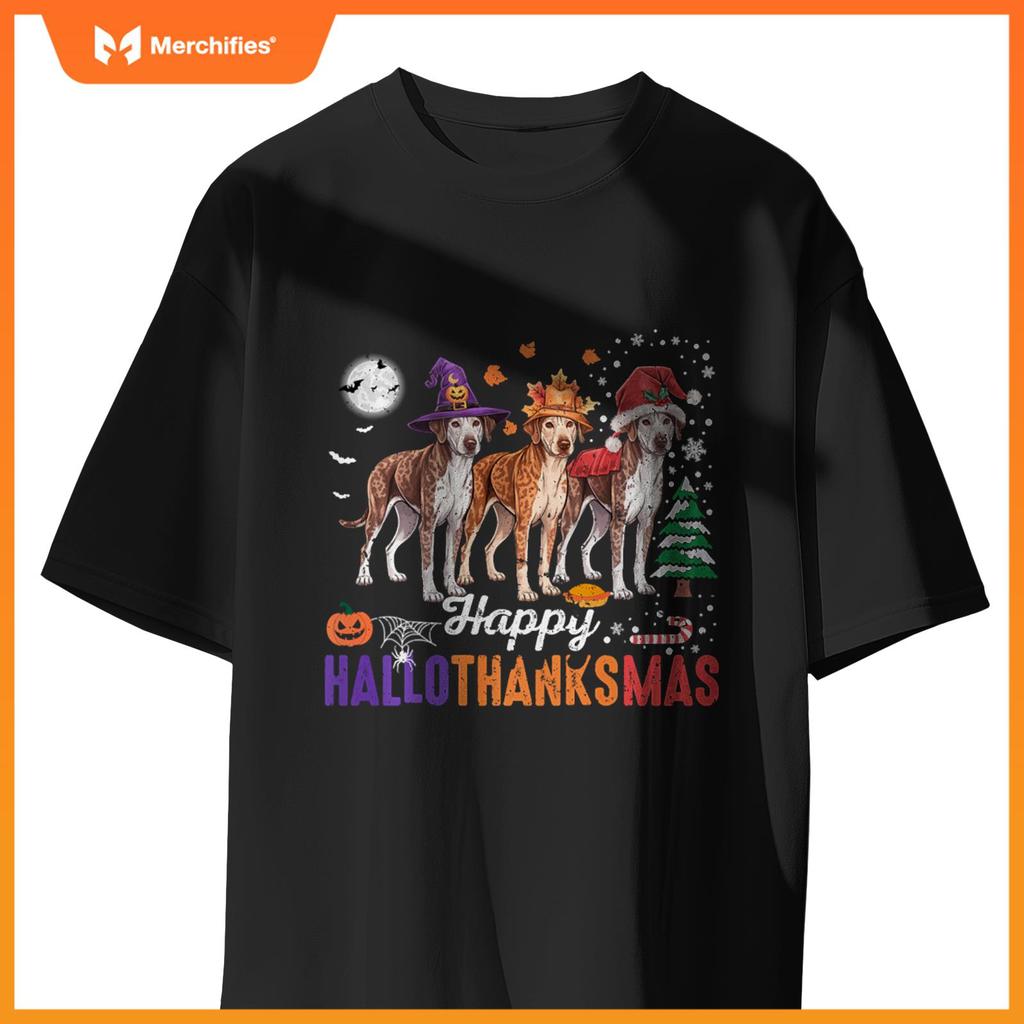 Happy Hallothanksmas Catahoula Leopard Dog Thanksgiving Xmas T-Shirt