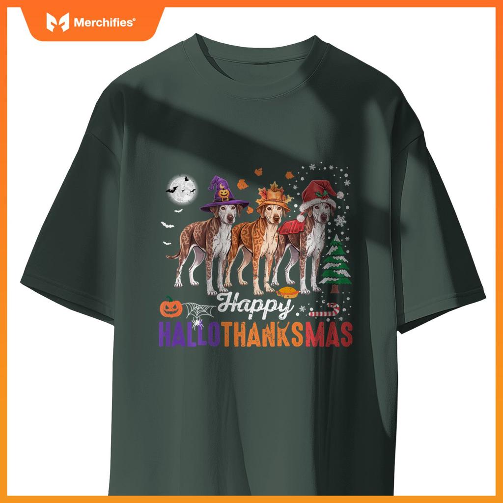 Happy Hallothanksmas Catahoula Leopard Dog Thanksgiving Xmas T-Shirt