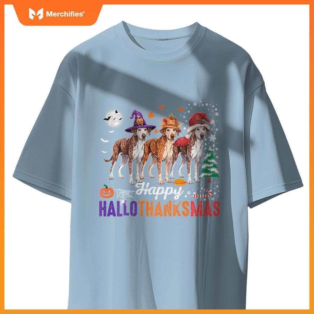 Happy Hallothanksmas Catahoula Leopard Dog Thanksgiving Xmas T-Shirt
