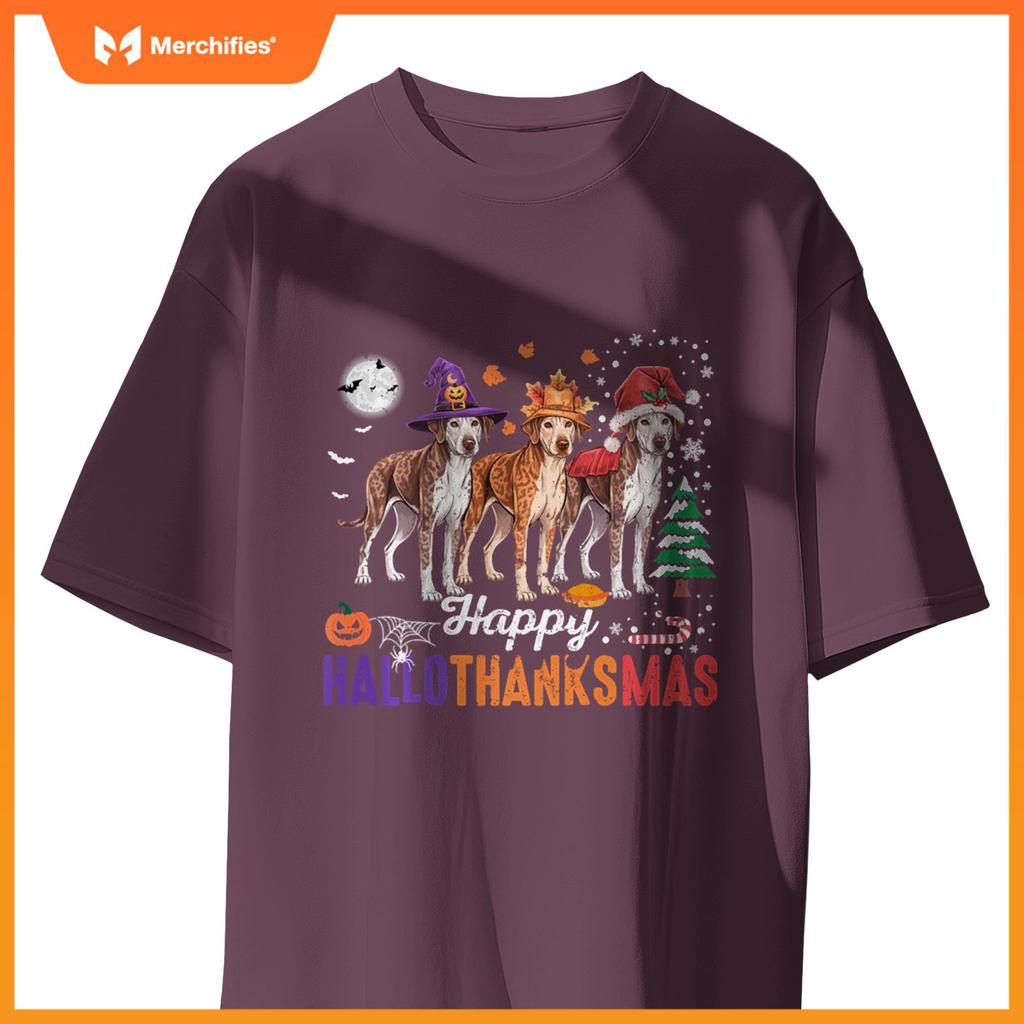 Happy Hallothanksmas Catahoula Leopard Dog Thanksgiving Xmas T-Shirt