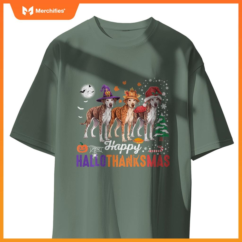 Happy Hallothanksmas Catahoula Leopard Dog Thanksgiving Xmas T-Shirt