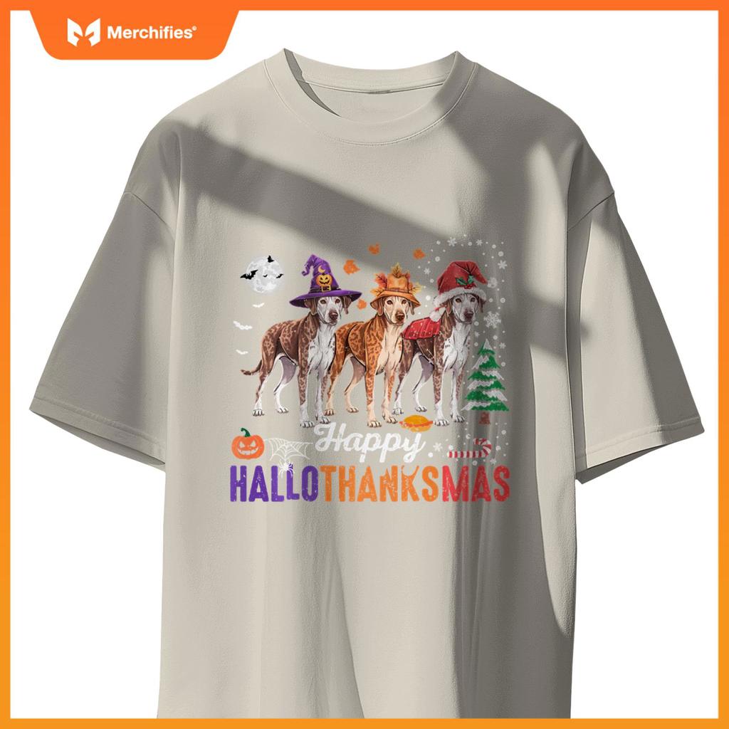 Happy Hallothanksmas Catahoula Leopard Dog Thanksgiving Xmas T-Shirt