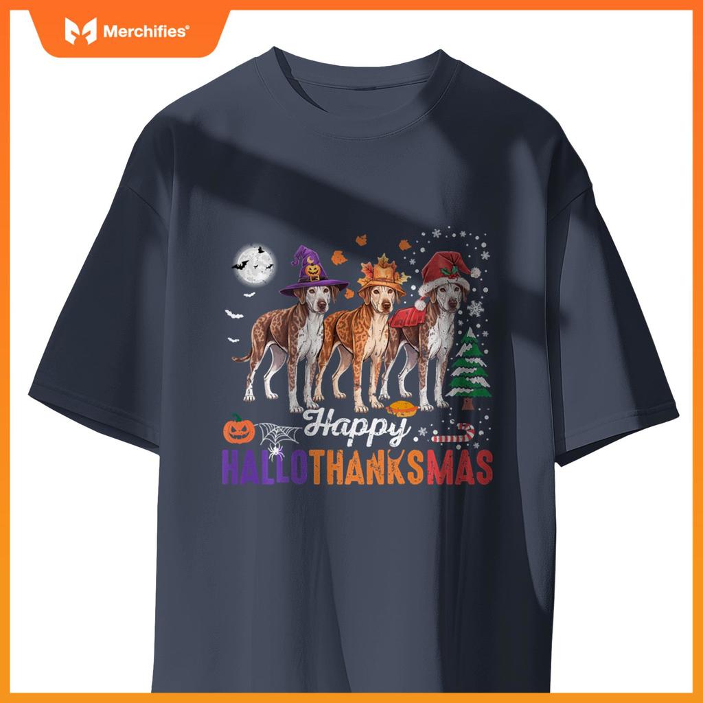 Happy Hallothanksmas Catahoula Leopard Dog Thanksgiving Xmas T-Shirt