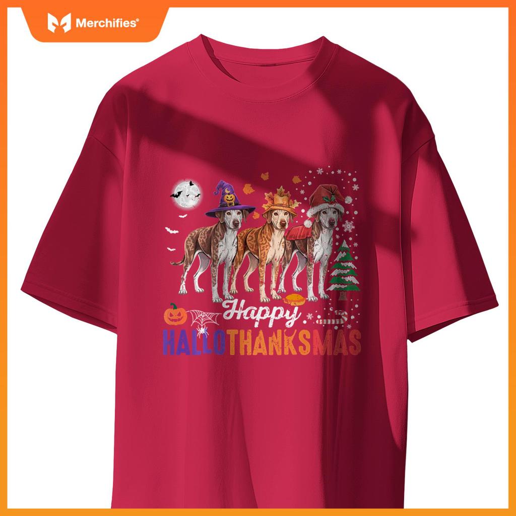 Happy Hallothanksmas Catahoula Leopard Dog Thanksgiving Xmas T-Shirt