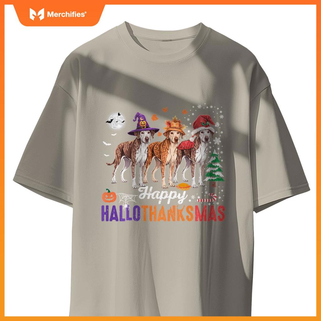 Happy Hallothanksmas Catahoula Leopard Dog Thanksgiving Xmas T-Shirt