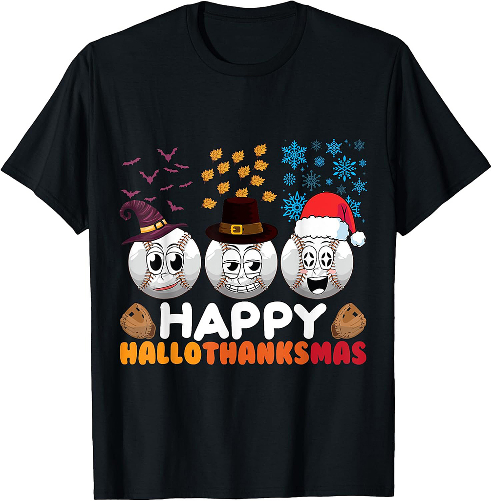 Happy Hallothanksmas Funny Halloween Thanksgiving Christmas T-Shirt