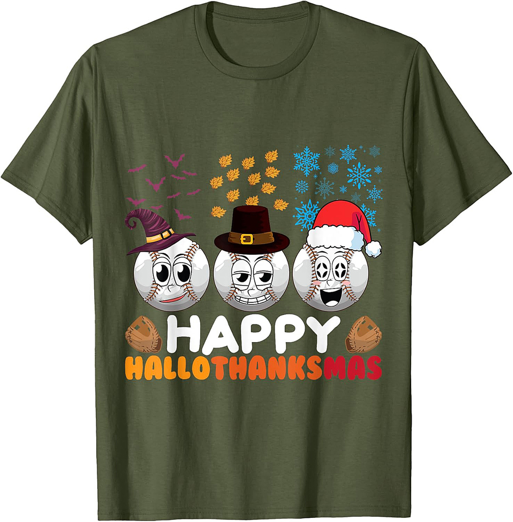 Happy Hallothanksmas Funny Halloween Thanksgiving Christmas T-Shirt