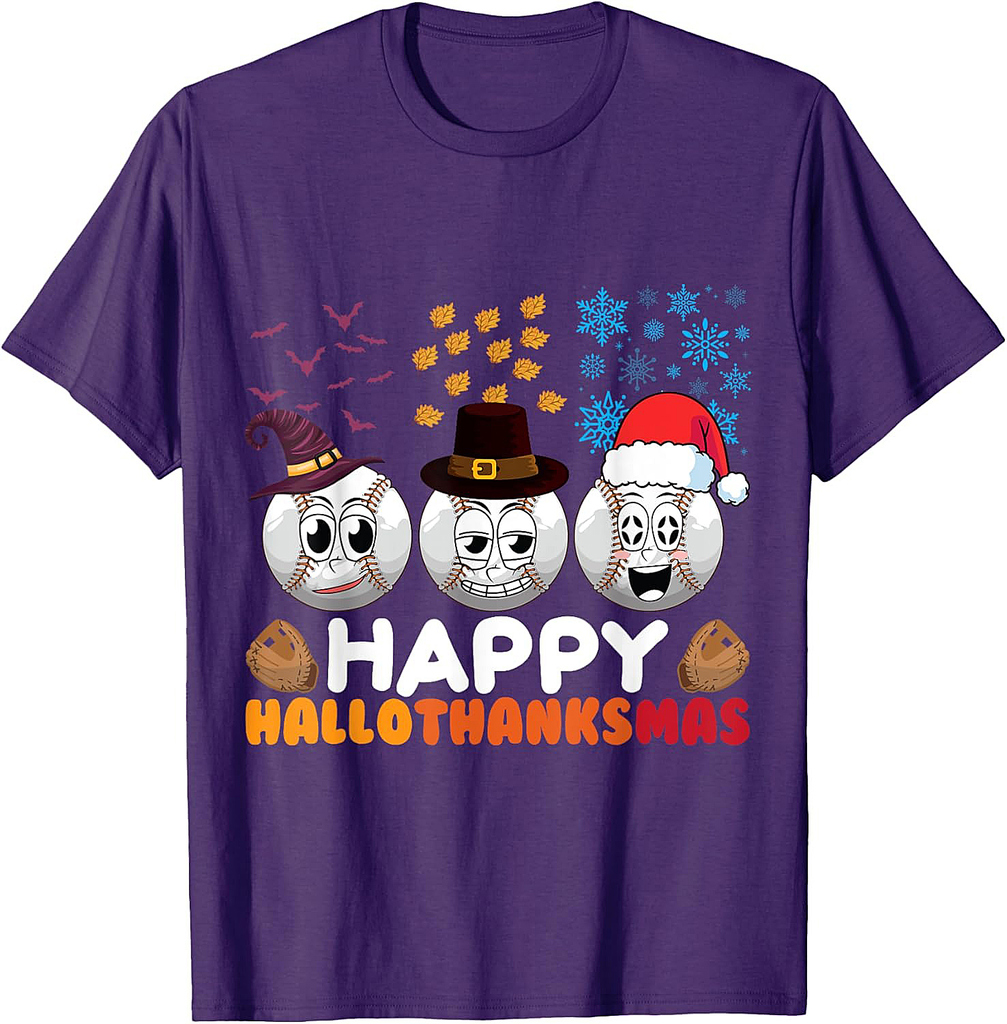 Happy Hallothanksmas Funny Halloween Thanksgiving Christmas T-Shirt