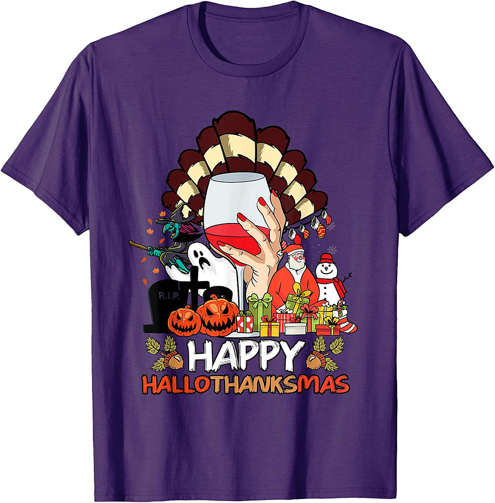 Happy Hallothanksmas Halloween Christmas Thanksgiving T-Shirt