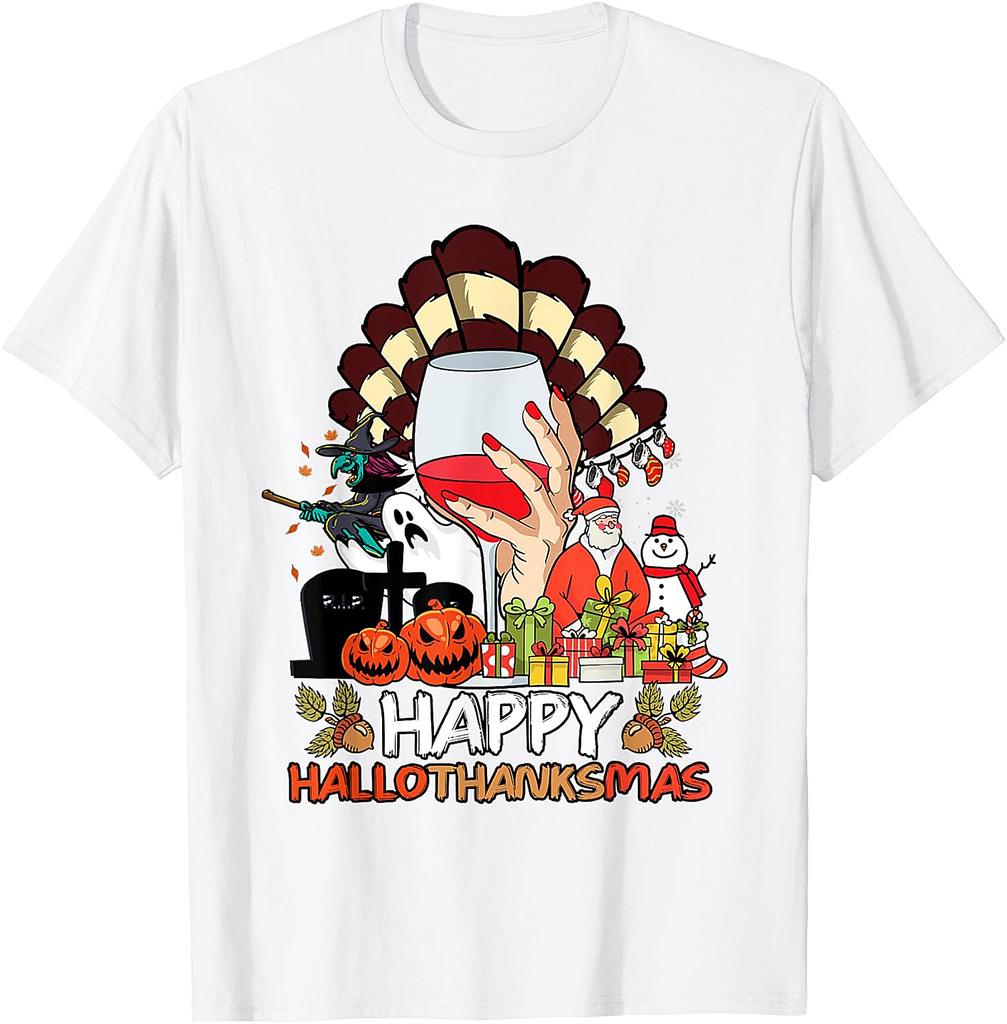 Happy Hallothanksmas Halloween Christmas Thanksgiving T-Shirt