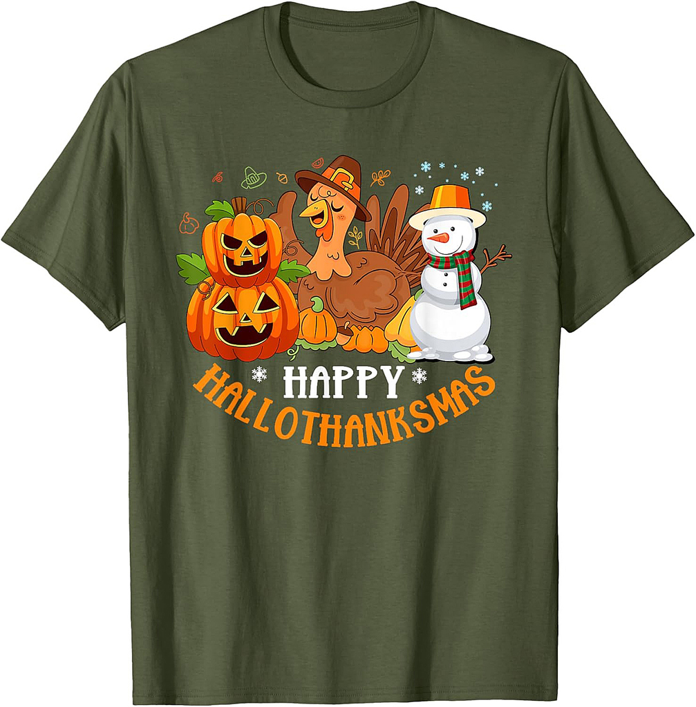 Happy Hallothanksmas Halloween Thanksgiving Christmas Day T-Shirt