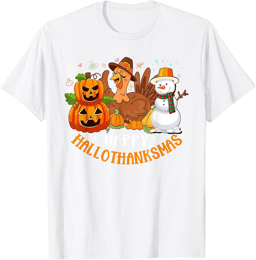 Happy Hallothanksmas Halloween Thanksgiving Christmas Day T-Shirt