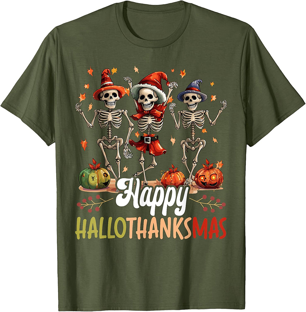 Happy Hallothanksmas Halloween Thanksgiving Christmas T-Shirt