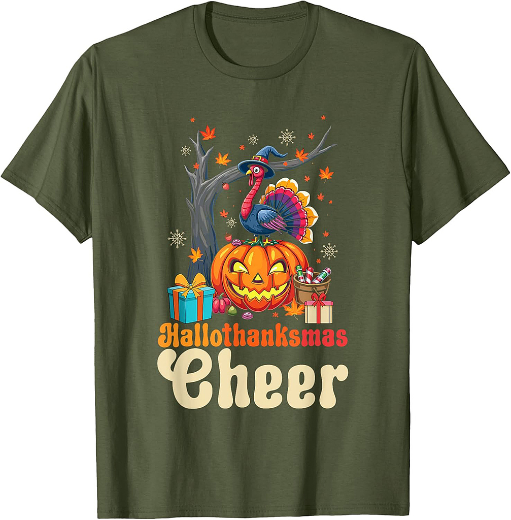 Happy Hallothanksmas Halloween Thanksgiving Christmas T-Shirt