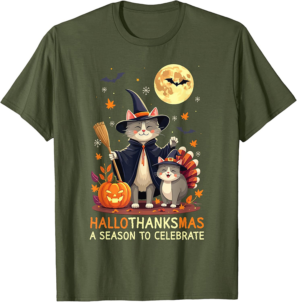 Happy Hallothanksmas Halloween Thanksgiving Christmas T-Shirt
