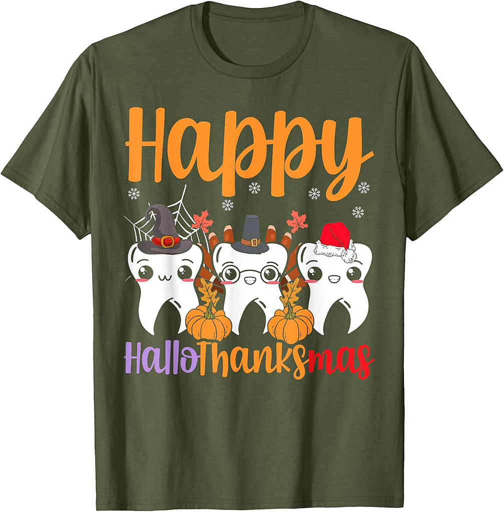 Happy Hallothanksmas Halloween Thanksgiving Christmas T-Shirt