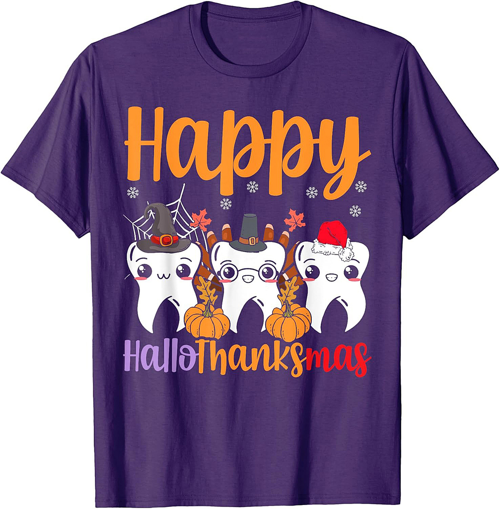 Happy Hallothanksmas Halloween Thanksgiving Christmas T-Shirt