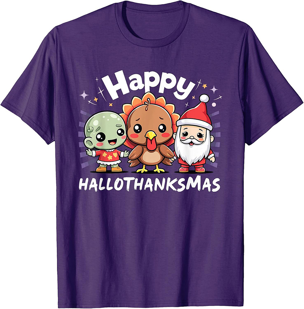 Happy Hallothanksmas Halloween Thanksgiving Christmas T-Shirt
