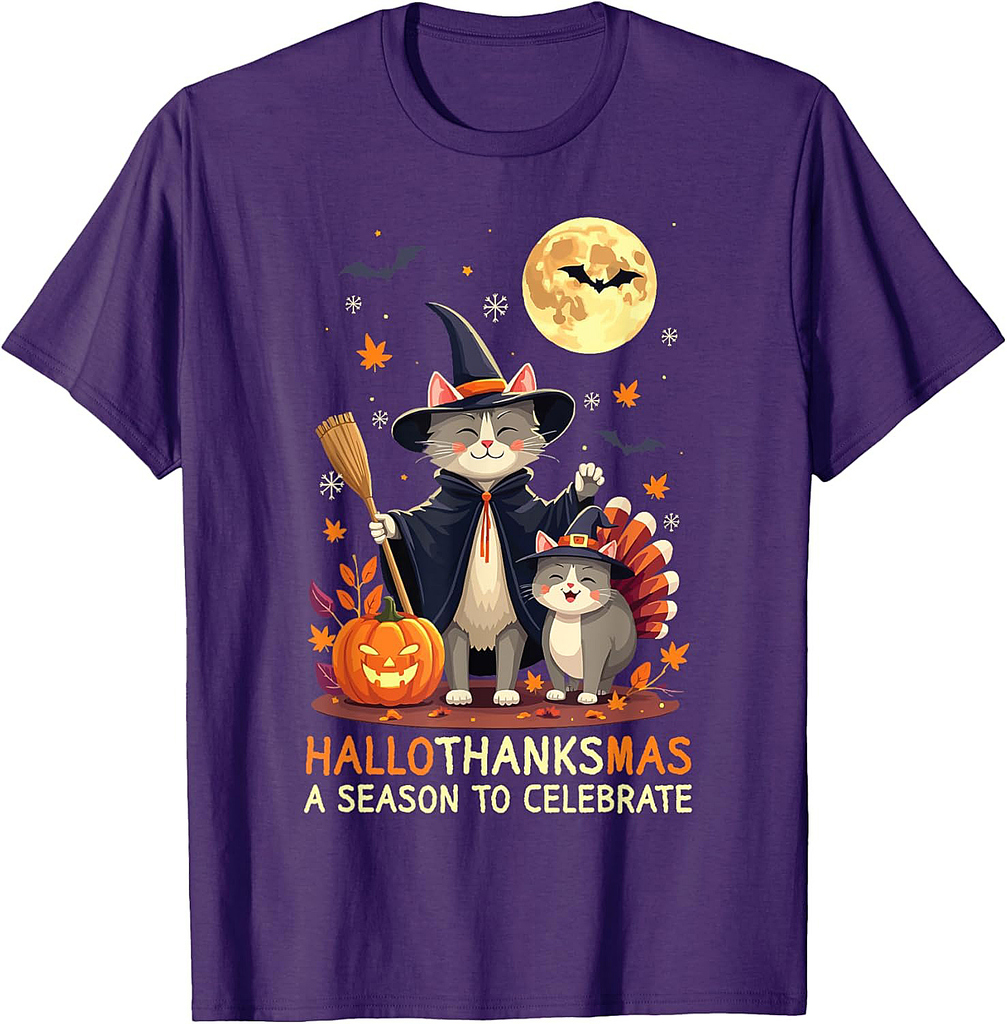 Happy Hallothanksmas Halloween Thanksgiving Christmas T-Shirt
