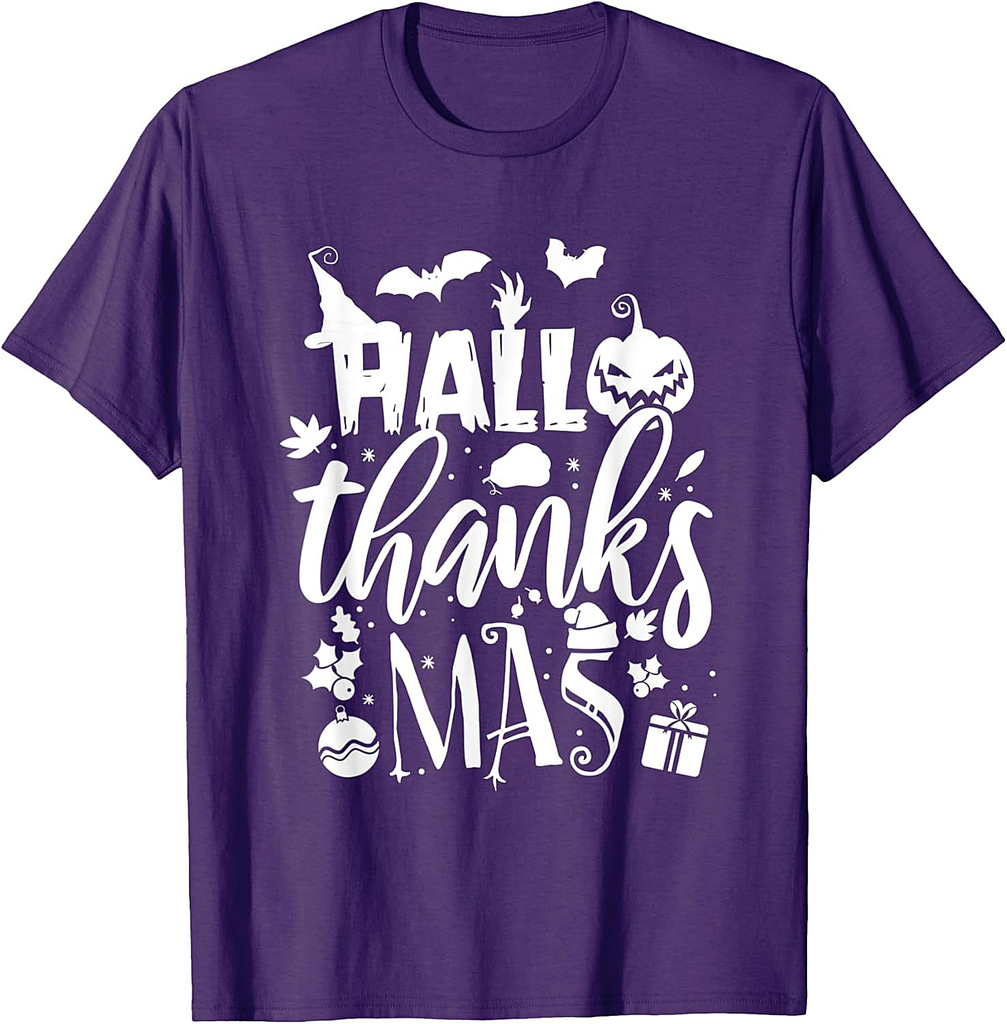 Happy Hallothanksmas Halloween Thanksgiving Christmas T-Shirt