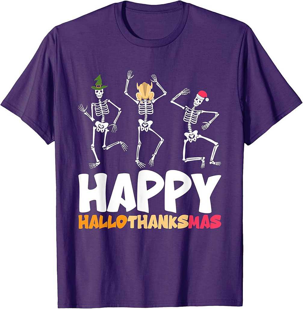 Happy Hallothanksmas Halloween Thanksgiving Christmas T-Shirt