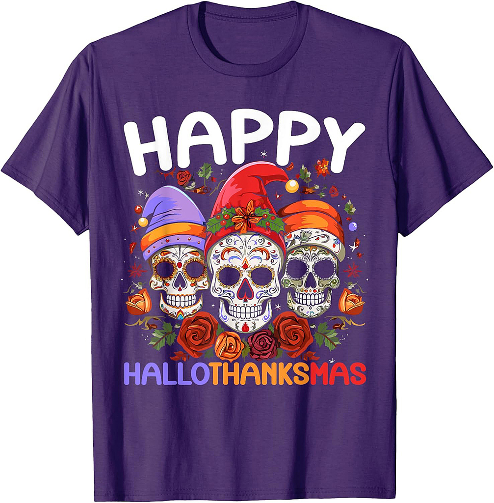 Happy Hallothanksmas Halloween Thanksgiving Christmas T-Shirt