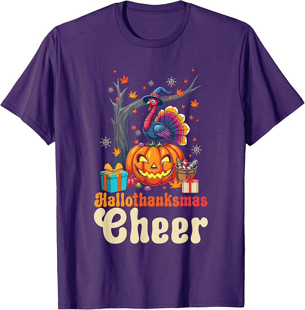 Happy Hallothanksmas Halloween Thanksgiving Christmas T-Shirt