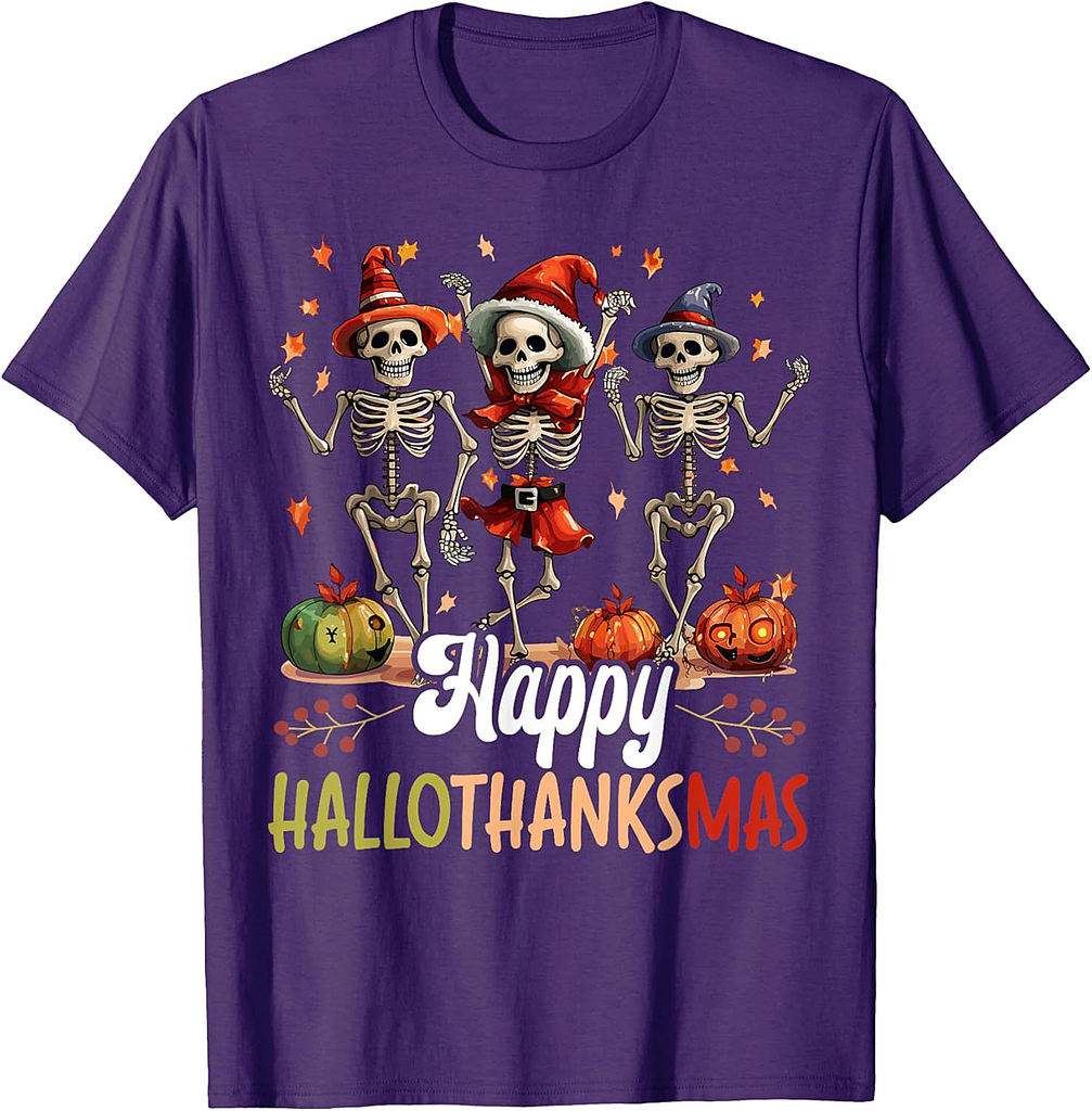 Happy Hallothanksmas Halloween Thanksgiving Christmas T-Shirt