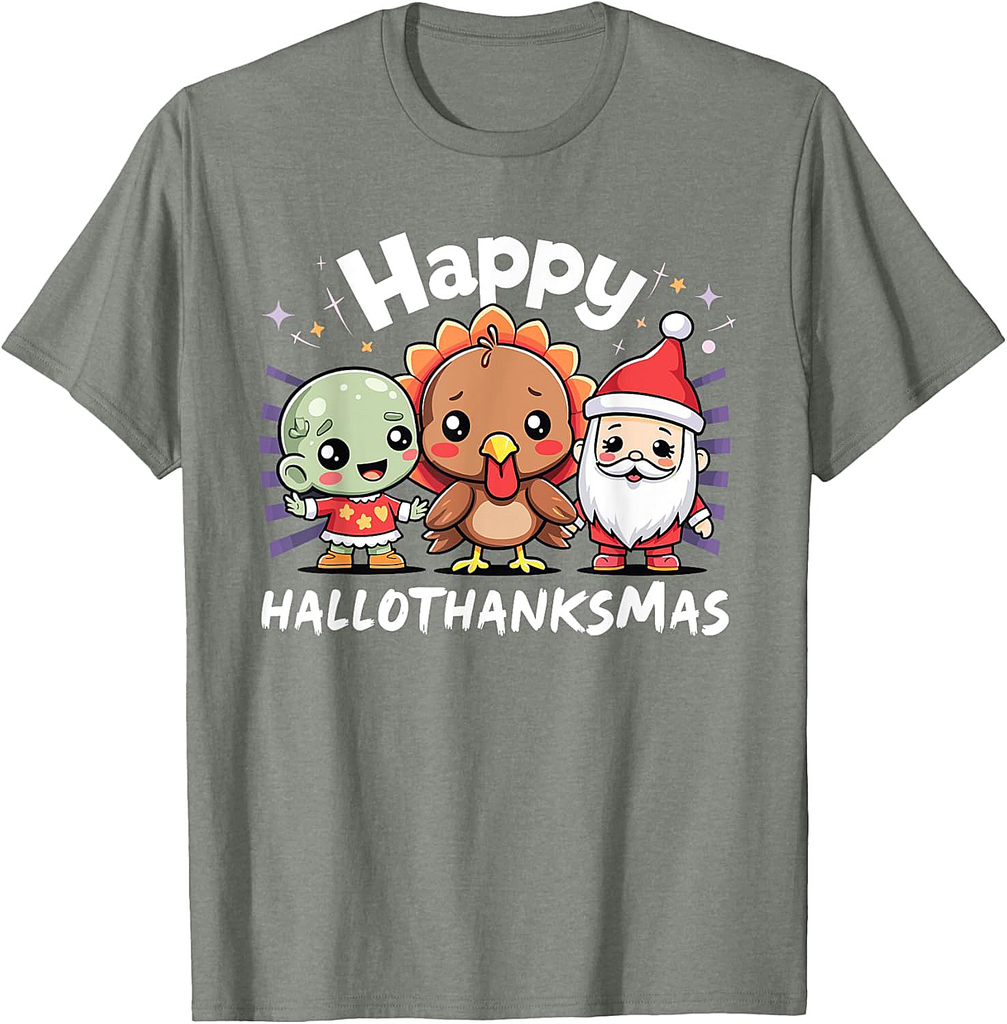 Happy Hallothanksmas Halloween Thanksgiving Christmas T-Shirt