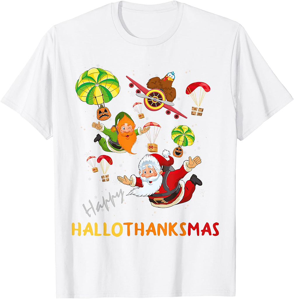 Happy Hallothanksmas Halloween Thanksgiving Christmas T-Shirt