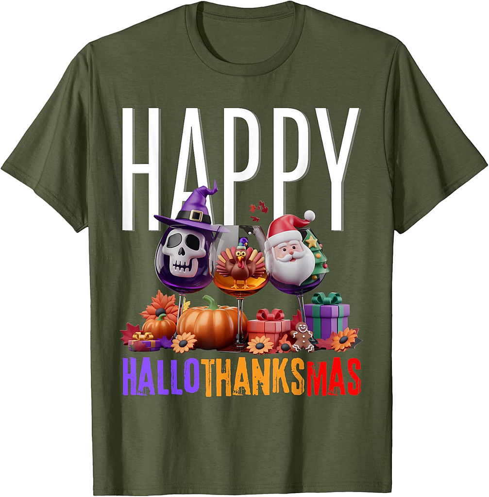 Happy Hallothanksmas Halloween Thanksgiving Christmas squad T-Shirt