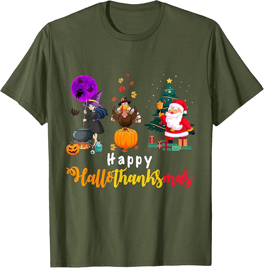 Happy Hallothanksmas Halloween Thanksgiving Merry Christmas T-Shirt