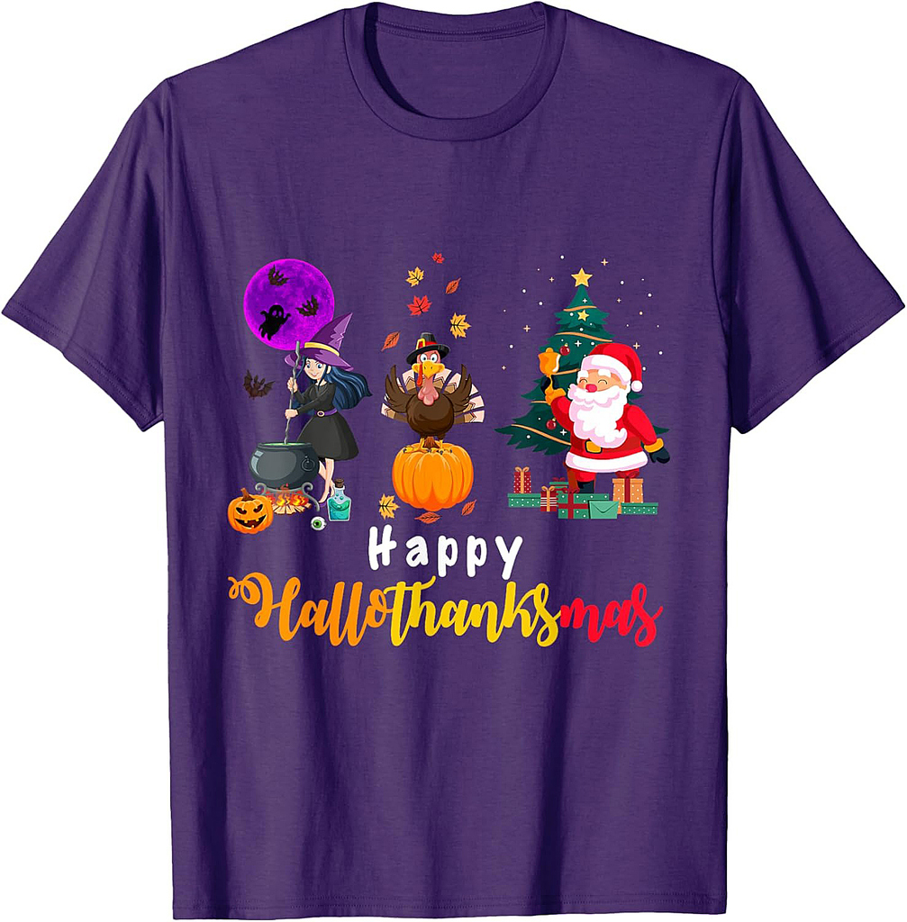 Happy Hallothanksmas Halloween Thanksgiving Merry Christmas T-Shirt