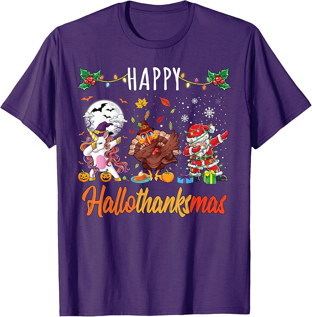 Happy Hallothanksmas Shirt Thanksgiving Halloween Christmas T-Shirt