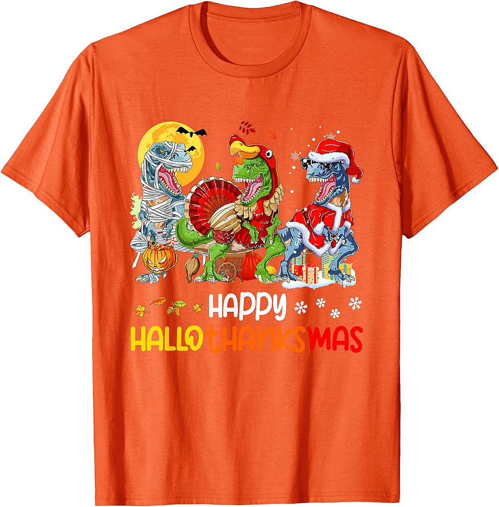 Happy Hallothanksmas Thanksgiving Dinosaur T Rex Turkey T-Shirt