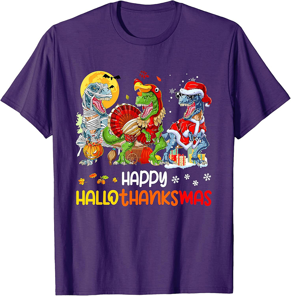 Happy Hallothanksmas Thanksgiving Dinosaur T Rex Turkey T-Shirt