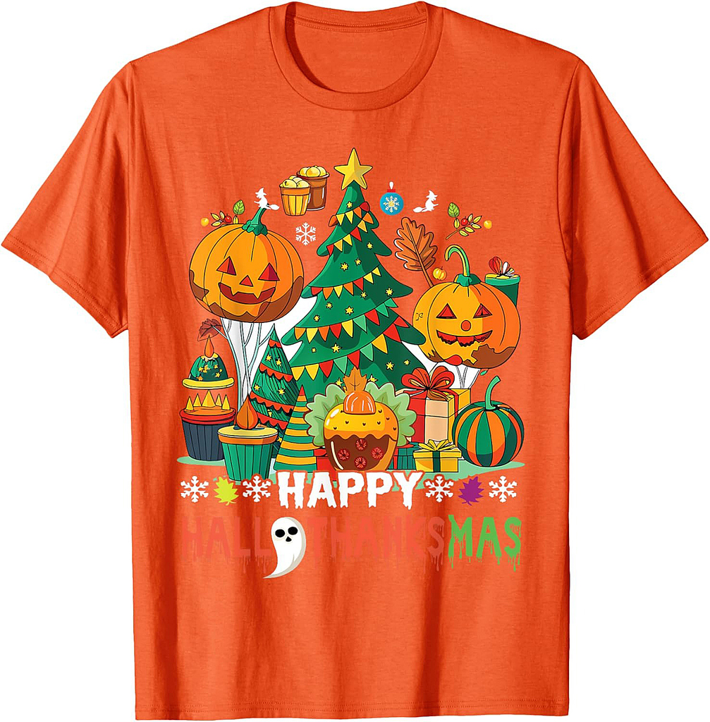 Happy Hallothanksmas Thanksgiving Halloween Merry Christmas T-Shirt