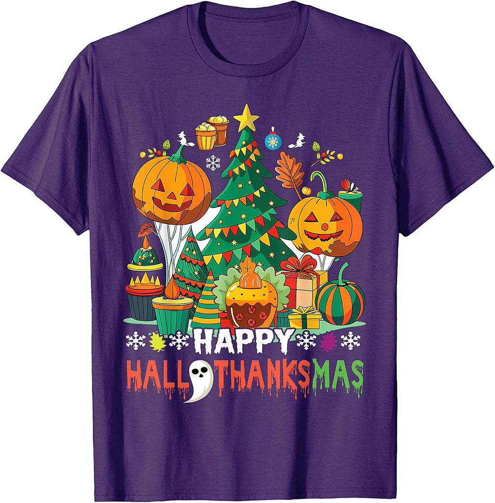 Happy Hallothanksmas Thanksgiving Halloween Merry Christmas T-Shirt