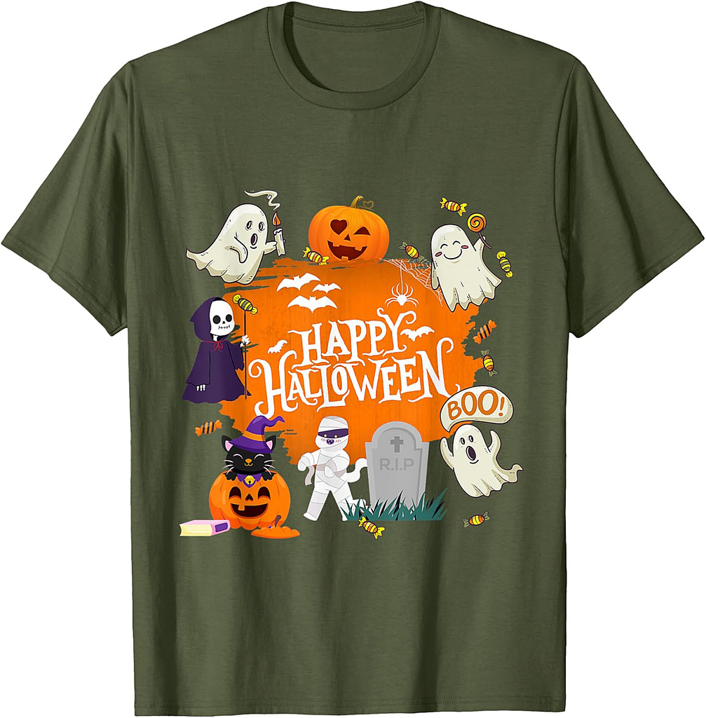 Happy Halloween Scary Ghost Zombie Cat Pumpkin T-Shirt