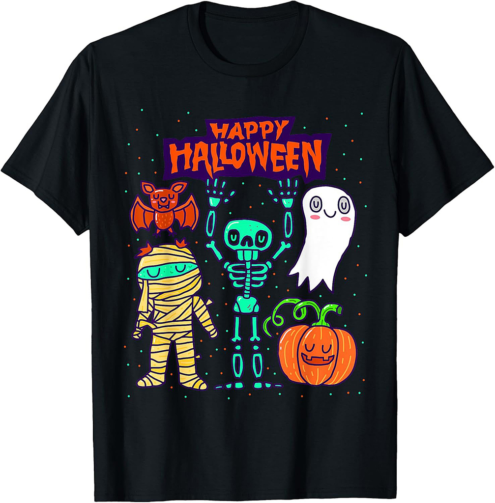 Happy Halloween Skeleton Pumpkin Ghost Cute Kids Boys Girls T-Shirt