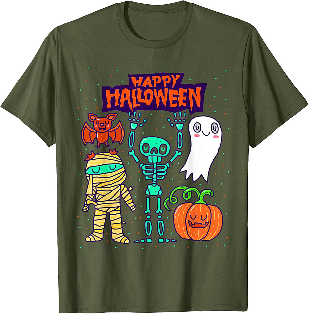 Happy Halloween Skeleton Pumpkin Ghost Cute Kids Boys Girls T-Shirt