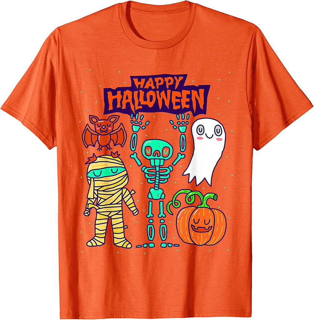 Happy Halloween Skeleton Pumpkin Ghost Cute Kids Boys Girls T-Shirt