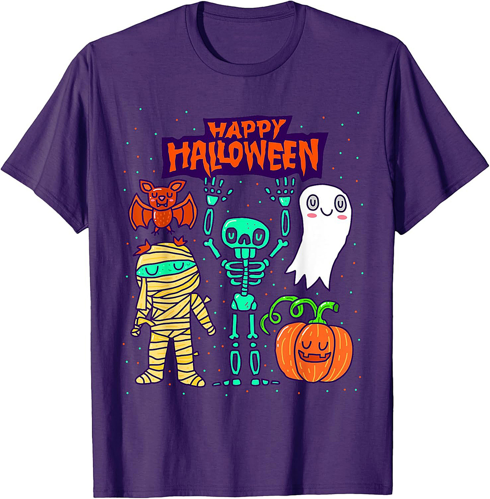 Happy Halloween Skeleton Pumpkin Ghost Cute Kids Boys Girls T-Shirt