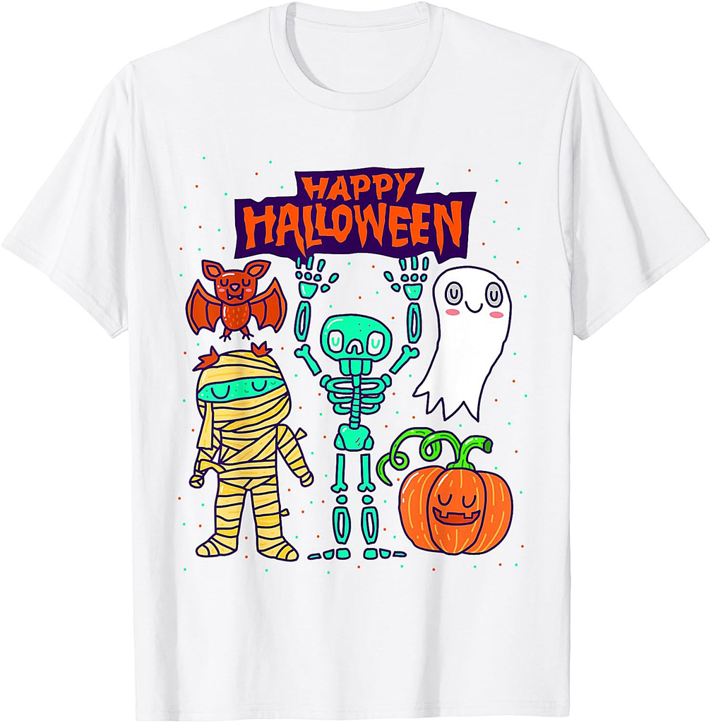 Happy Halloween Skeleton Pumpkin Ghost Cute Kids Boys Girls T-Shirt